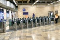 LONDON - SEPTEMBER 26, 2016: City subway gates. The system has 2