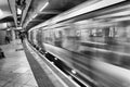 LONDON - SEPTEMBER 26, 2016: Train speeds up in city subway. The