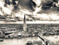 London skyline along river Thames, aerial view Royalty Free Stock Photo