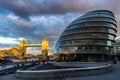 London skyline with City Hall and Tower Bridge at sunset, London, UK Royalty Free Stock Photo
