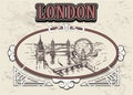 London skyline, England, in a decorative vintage frame, retro hand drawn London city. Royalty Free Stock Photo