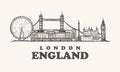 London skyline, England vintage vector illustration, hand drawn. Royalty Free Stock Photo