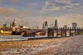 London skyline river Thames low tide