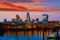 London skyline sunset on Thames river Royalty Free Stock Photo