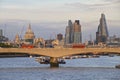 London Skyline towards The City with Red Bus