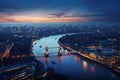 London skyline with Tower Bridge at dusk, England, United Kingdom, Panoramic view on London and Thames at twilight, from Tower Royalty Free Stock Photo