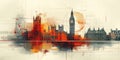 London Skyline Water Colour Illustration Royalty Free Stock Photo