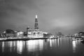 London skyscraper panorama at night black and white