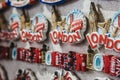 London souvenir fridge magnets on sale at a market in London, UK Royalty Free Stock Photo