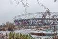 London Stadium in snow, Queen Elizabeth Olympic Park
