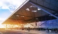 LONDON STANSTED AIRPORT, UK - MARCH 23, 2014: Airport building in sun rise Royalty Free Stock Photo