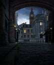 London Street at Night with 19th Century City Buildings Royalty Free Stock Photo