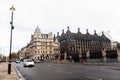 London street scene with crowds of people and bussy traffic Royalty Free Stock Photo