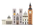 London street skyline vector Illustration. Westminster Abbey, Big Ben Clock-tower and St. Paul`s Cathedral buildings icon Royalty Free Stock Photo