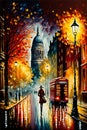 London streets in impressionist art style