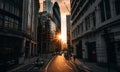 London streets at sunset. Road traffic in London.