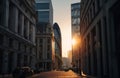 London streets at sunset. Road traffic in London.