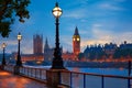 London sunset skyline Bigben and Thames