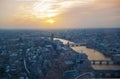 London sunset view from the Shard. Centre of London, London eye, River Thames with beautiful light reflection. Royalty Free Stock Photo
