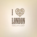 London symbol. I love London sign. Retro type old paper b