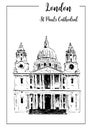 London symbol St. Paul`s Cathedral. Beautiful hand drawn vector sketch illustration. Royalty Free Stock Photo