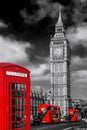 London symbols with BIG BEN, DOUBLE DECKER BUSES and Red Phone Booth in England, UK Royalty Free Stock Photo