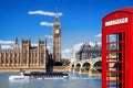 London symbols with BIG BEN, DOUBLE DECKER BUSES and Red Phone Booth in England, UK Royalty Free Stock Photo