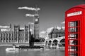 London symbols with BIG BEN, DOUBLE DECKER BUSES and Red Phone Booth in England, UK Royalty Free Stock Photo