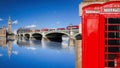 London symbols with BIG BEN, DOUBLE DECKER BUS, FLAG and Red Phone Booths in England, UK