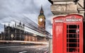 London symbols with BIG BEN and red Phone Booths in England, UK