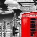 London symbols with BIG BEN and red PHONE BOOTHS in England