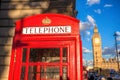 London symbols with BIG BEN and red PHONE BOOTHS in England, UK