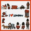 London Symbols Elements Doodle Vector Illustration . Royalty Free Stock Photo