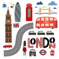 London symbols hand drawn set. Booth, bus, Tower bridge etc. Royalty Free Stock Photo