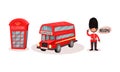 London Symbols with Red Telephone Booth and Double Deck Bus Vector Set