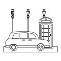 London taxi and telephone cabin in black and white