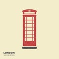 London telephone booth. Flat icon with scuffed effect