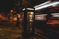 London Telephone with London Bus Passingby