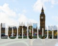 London text banner - along Westminster bridge in London with Big Ben