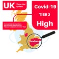 London Tier 2 Covid-19 UK infection Level High with map and magnifying glass