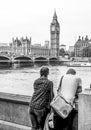 London tourists enjoying the view over River Thames and Westminster - LONDON - GREAT BRITAIN - SEPTEMBER 19, 2016