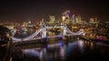 London Tower Bridge and City of London by night - amazing aerial view - LONDON, UK - DECEMBER 20, 2022 Royalty Free Stock Photo