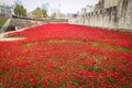 LONDON TOWER - OCTOBER 11 2014. Ceramic poppies installation by