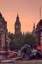 London Trafalgar Square lion and Big Ben Royalty Free Stock Photo