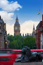 London Trafalgar Square lion and Big Ben Royalty Free Stock Photo