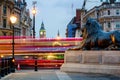 London Trafalgar Square lion and Big Ben tower at background, Lo Royalty Free Stock Photo