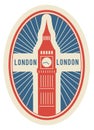 London travel label. Vintage baggage departure mark