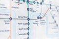 London Tube System Close Up of London DLR on Map Royalty Free Stock Photo