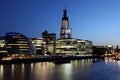 London at twilight and Thames with ships, UK Royalty Free Stock Photo