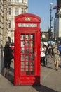 London, U.K., August 22, 2019 - Famous red telephone booth in London